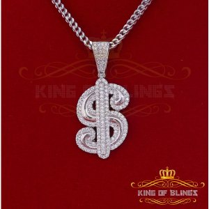 King 16016W-A29KOB 10k White Gold Finish Silver Dollar Sign Pendant Wi