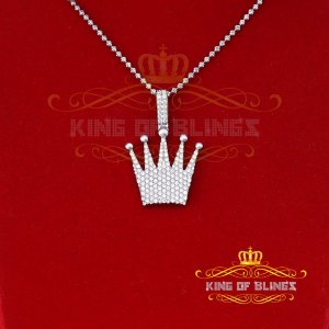 King 20018W-A25KOB 10k White Gold Finish Crown Silver Pendant With Lab