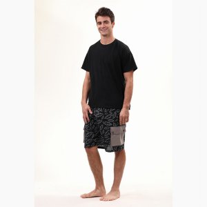 Jayli GD97GDMshorts:GD97-blk-2X Hunter Shorts Cotton Bolt Print Cargo 