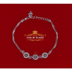 King 13859WF-A15KOB 10k White Gold Finish Silver Ladies Bracelet With 