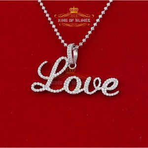 King 18903W-A34KOB 10k White Gold Finish 'love' Silver Pendant With La