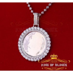 King 18503W-A59KOB 10k White Gold Finish Silver Picture Pendant With D