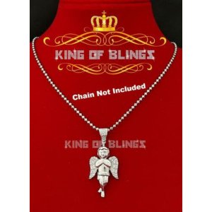 King 90004W-A49KOB 10k White Gold Finish Silver Faith Pendant With Lab