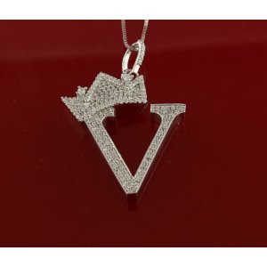 King 16362WV-A29KOB 10k White Gold Finish Crown Alphabet Silver Pendan