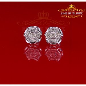 King 19312W-A59KOB Carat Diamond Stud Earrings For Women Sterling Silv