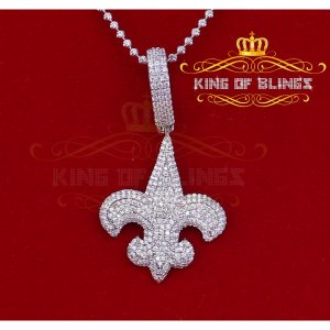 King 18113W-A39KOB 10k White Gold Finish Silver Fleur De Lis Pendant W