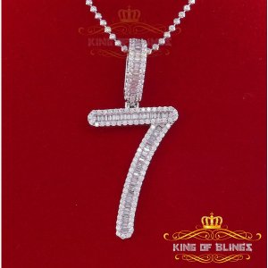 King 19193W7-A45KOB 10k White Gold Finish Silver Baguette Number Penda