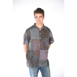 Jayli AJS98Mshirt:AJS98-blk-L Max Shirt Cotton Men's Stonewash Patchwo