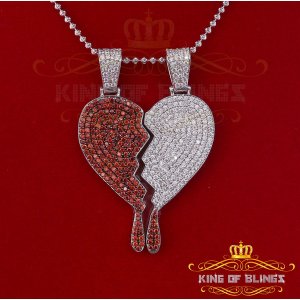 King 18207WR-A58KOB 10k White Gold Finish Silver Broken Heart Pendant 