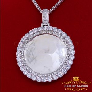 King 18502W-A129KOB 10k White Gold Finish Silver Picture Pendant With 