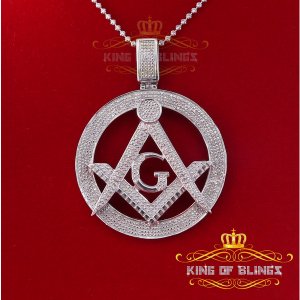 King 14209W-A129KOB 10k White Gold Finish Real Diamond Silver Pendant 