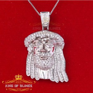 King 12037W-A29KOB 10k White Gold Finish Jesus Face Silver Pendant Cha