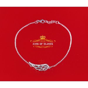 King 14035W-A19KOB 10k White Gold Finish Silver Ladies Bracelet With L