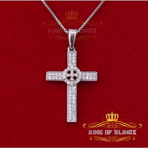 King 12118W-A11KOB 10k White Gold Finish Silver Cross Pendant With Lab