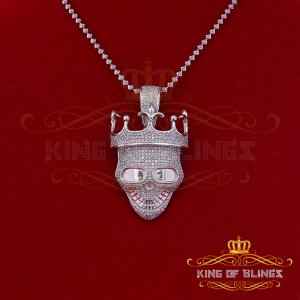 King 15398W-A49KOB 10k White Gold Finish Smiling Skull Crown Hat Silve