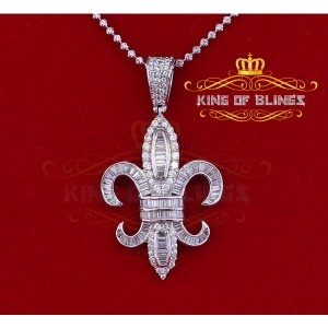 King 18844W-A29KOB 10k White Gold Finish Silver Fleur De Lis Pendant W