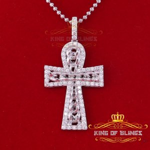 King 13865W-A22KOB 10k White Gold Finish Silver Cross Pendant With Lab