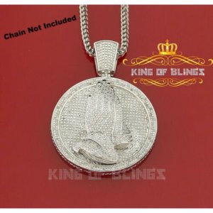 King 14115W-A149KOB 10k White Gold Finish Real Diamond Faith Silver Pe