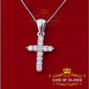 King 12506W-A9KOB 10k White Gold Finish Silver Cross Pendant With Lab 