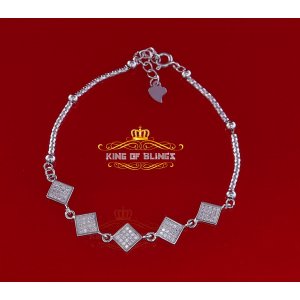 King 13859WD-A15KOB 10k White Gold Finish Silver Ladies Bracelet With 