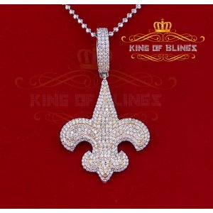 King 18164WY-A49KOB 10k White Gold Finish Silver Fleur De Lis Pendant 