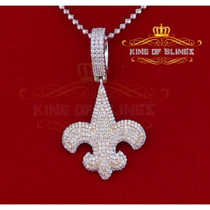 King 18113WY-A39KOB 10k White Gold Finish Silver Fleur De Lis Pendant 