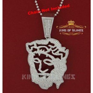 King 15136W-A69KOB 10k White Gold Finish Silver Jesus Face Pendant Wit