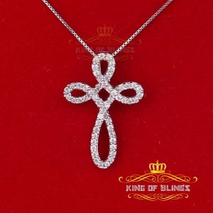 King 12128W-A12KOB 10k White Gold Finish Cross Silver Pendant With Lab