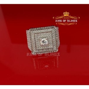 King 13898W-A49KOB 10k White Gold Finish Silver Cz Men's Adjustable Ri