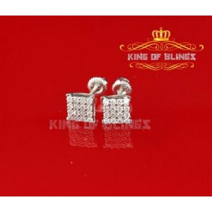 King 12473W-A12KOB 10k White Gold Finish Silver Stud Earrings With Lab