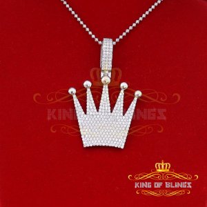 King 20019W-A49KOB 10k White Gold Finish Crown Silver Pendant With Lab