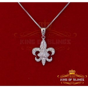 King 10220W-A11KOB 10k White Gold Finish Silver Fleur De Lis Pendant W