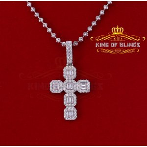 King 19361W-A24KOB 10k White Gold Finish Silver Cross Pendant With Lab