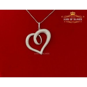 King 14687W-A19KOB 10k White Gold Finish Heart Silver Pendant With Lab