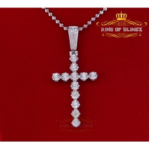 King 19264W-A259KOB 10k White Gold Finish Silver Real Diamond Cross Pe