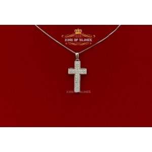 King 12124W-A14KOB 10k White Gold Finish Cross Silver Pendant With Lab