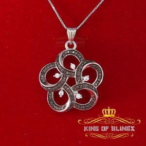 King 12173W-A29KOB 10k White Gold Finish Flower Silver Pendant With Ch