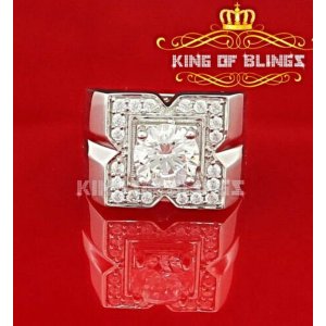 King 15464W-A39KOB 10k White Gold Finish Men's Silver Cz Adjustable Ri