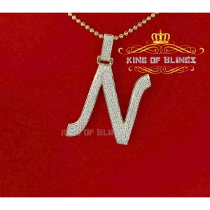 King 15085_N 10k Yellow Gold Finish Cursive Alphabet Pendant With Lab 