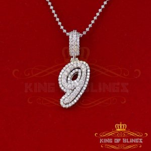 King 18579W9-A49KOB-001 10k White Gold Finish Cursive 3d Numbers With 