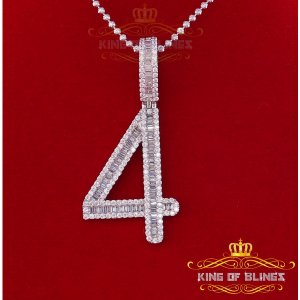 King 19193W4-A45KOB 10k White Gold Finish Silver Baguette Number Penda