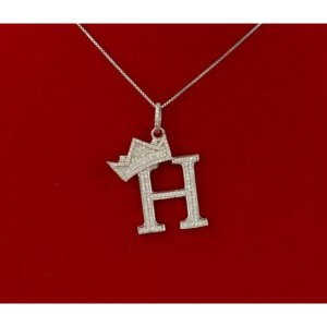 King 16362WH-A29KOB 10k White Gold Finish Crown Alphabet Silver Pendan