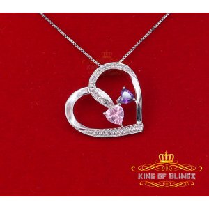 King 9735W-A14KOB 10k White Gold Finish Heart 925 Silver Real Diamonds