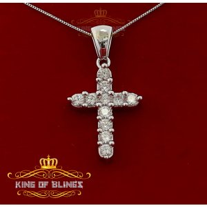 King 12504W-A19KOB 10k White Gold Finish Cross Silver Pendant With Lab