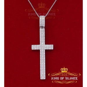 King 13866W-A19KOB 10k White Gold Finish Silver Cross Pendant With Lab