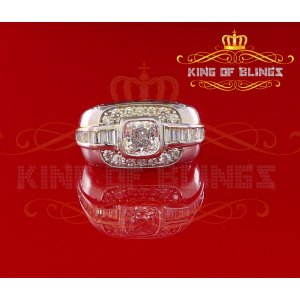 King 12319W-A49KOB 10k White Gold Finish Men's Silver Ring With Lab Cr