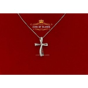 King 12120W-A10KOB 10k White Gold Finish Cross Silver Pendant With Lab