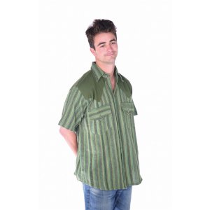 Jayli AJS19-73Mshirt:AJS19-73-grn-XL Neil Shirt Cotton Striped Jacquar