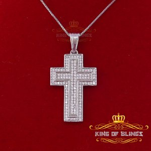 King 12125W-A22KOB 10k White Gold Finish Silver Cross Pendant With Lab