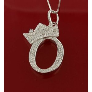 King 16362WO-A29KOB 10k White Gold Finish Crown Alphabet Silver Pendan